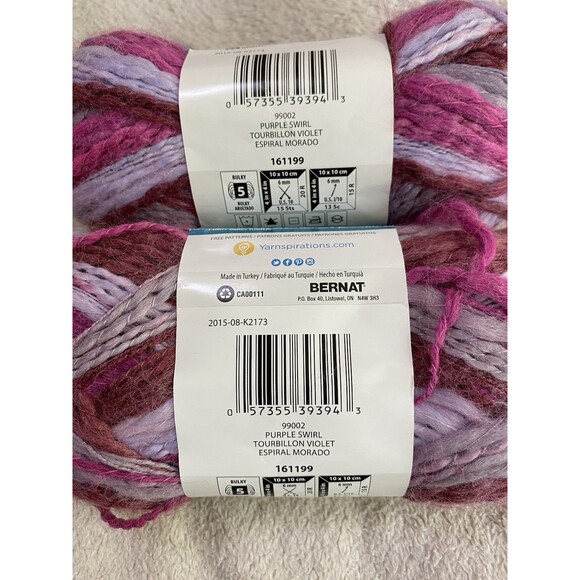 Bernat Dimensions Yarn Wool Blend 2 Rolls Purple Swirl - Picture 3 of 3